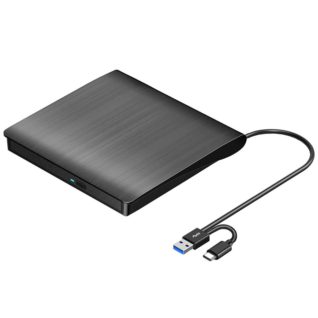ROOFULL External CD/DVD Drive (ECD829-Y) – USB 3.0 & USB-C Portable CD DVD Burner & Reader for Laptop & Mac（Black）