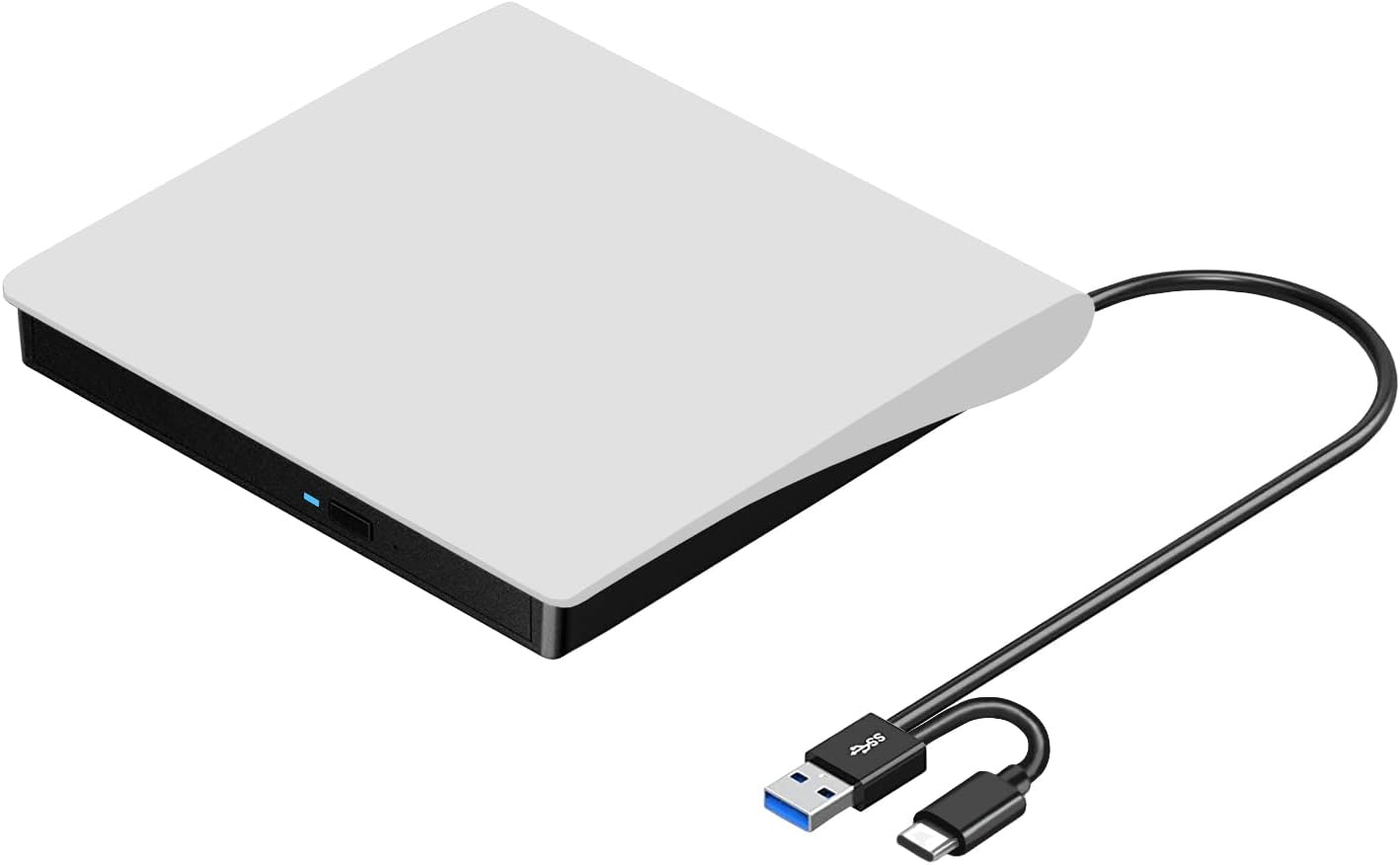 ROOFULL External CD/DVD Drive for Mac & PC – USB 3.0 / USB-C Portable CD DVD Reader Writer Burner with Carrying Case, White