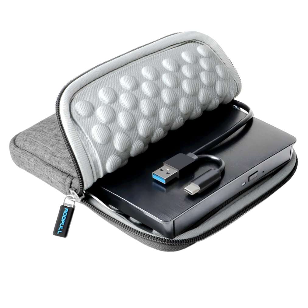 ROOFULL External CD/DVD Drive for Mac & PC – USB 3.0 / USB-C Portable CD DVD Reader Writer Burner with Carrying Case, White