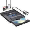 External CD/DVD Drive for Laptop & Desktop – USB 3.0 / USB-C, CD DVD Reader Writer Burner with SD Card Slot