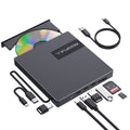 ROOFULL 8-in-1 External CD/DVD Drive with USB Hub & SD Card Reader, USB 3.0 CD DVD Burner Writer Reader, USB-C & USB-A for Laptop, MacBook, Windows (RF40-SU)