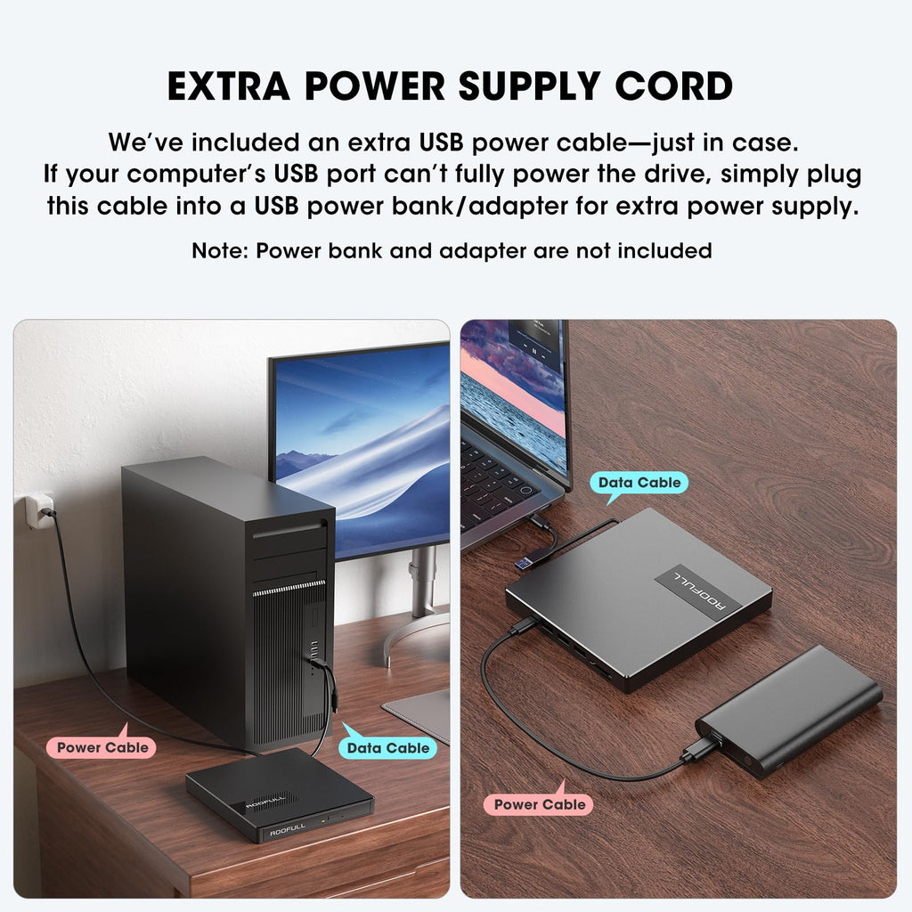 ROOFULL 8-in-1 External CD/DVD Drive with USB Hub & SD Card Reader, USB 3.0 CD DVD Burner Writer Reader, USB-C & USB-A for Laptop, MacBook, Windows (RF40-SU)