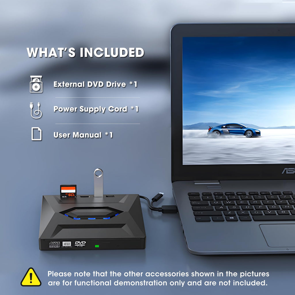 ROOFULL External CD/DVD Drive with USB 3.0 & USB-C, SD Card Slot and Carrying Case for Laptop & Desktop