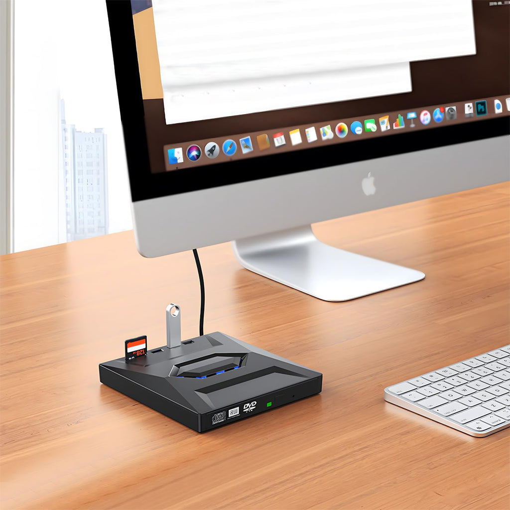 External CD/DVD Drive for Laptop & Desktop – USB 3.0 / USB-C, CD DVD Reader Writer Burner with SD Card Slot