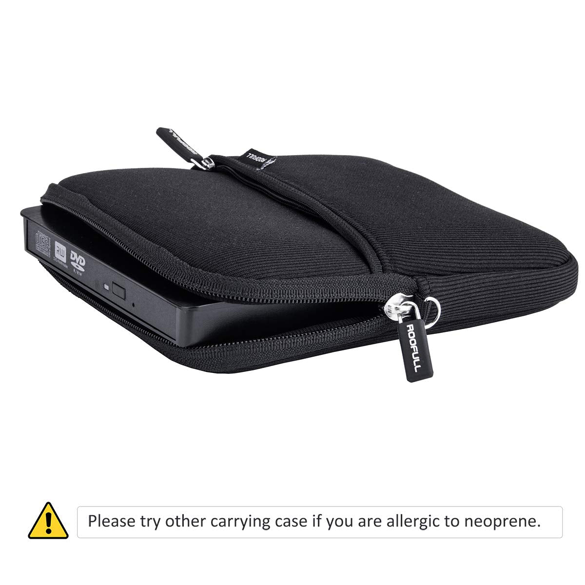 ROOFULL External CD/DVD Drive for Mac & PC – USB 3.0 / USB-C Portable CD DVD Reader Writer Burner with Carrying Case, Black