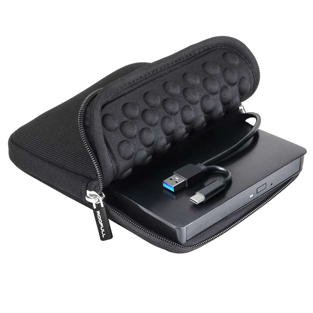 ROOFULL External CD/DVD Drive for Mac & PC – USB 3.0 / USB-C Portable CD DVD Reader Writer Burner with Carrying Case, Black